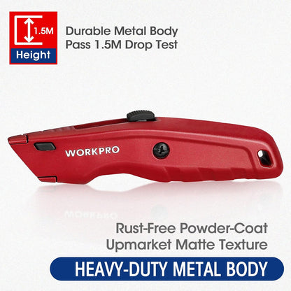 Premium Utility Knife, Retractable All Metal Heavy Duty Box Cutter, Quick Change Blade Razor Knife, 3PCS with 10 Extra Blades
