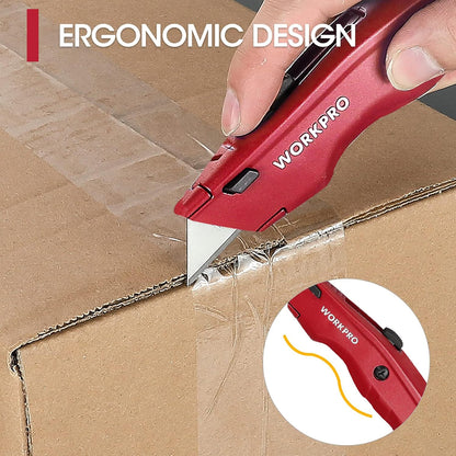 Premium Utility Knife, Retractable All Metal Heavy Duty Box Cutter, Quick Change Blade Razor Knife, 3PCS with 10 Extra Blades