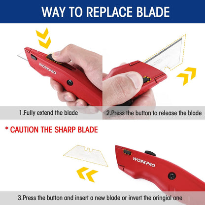 Premium Utility Knife, Retractable All Metal Heavy Duty Box Cutter, Quick Change Blade Razor Knife, 3PCS with 10 Extra Blades