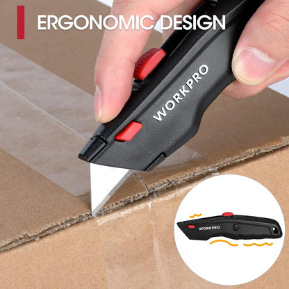 Premium Utility Knife, Retractable All Metal Heavy Duty Box Cutter, Quick Change Blade Razor Knife, 3PCS with 10 Extra Blades