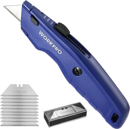 Premium Utility Knife, Retractable All Metal Heavy Duty Box Cutter, Quick Change Blade Razor Knife, 3PCS with 10 Extra Blades