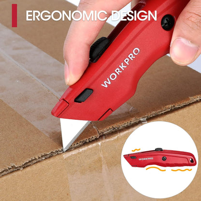 Premium Utility Knife, Retractable All Metal Heavy Duty Box Cutter, Quick Change Blade Razor Knife, 3PCS with 10 Extra Blades