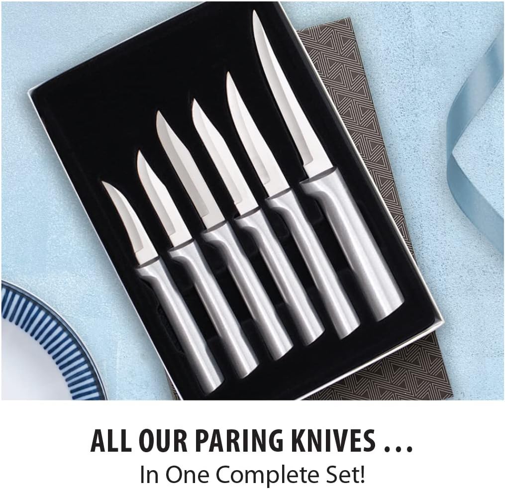 All-Star Paring Gift Set (S52) + Sharpener, Silver Handle | 6-Piece Knife Set with Quick Edge Sharpener (R119), Stainless Steel Blades, Silver Cast Aluminum Handle