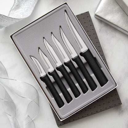 All-Star Paring Gift Set (S52) + Sharpener, Silver Handle | 6-Piece Knife Set with Quick Edge Sharpener (R119), Stainless Steel Blades, Silver Cast Aluminum Handle