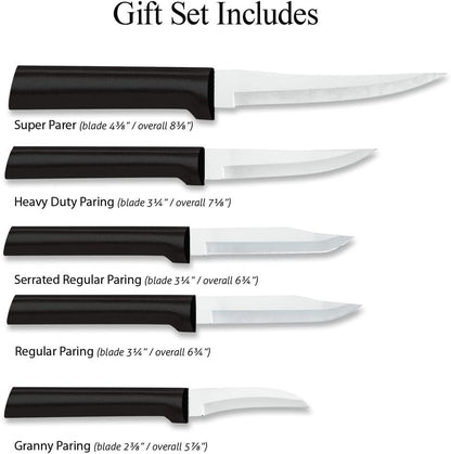All-Star Paring Gift Set (S52) + Sharpener, Silver Handle | 6-Piece Knife Set with Quick Edge Sharpener (R119), Stainless Steel Blades, Silver Cast Aluminum Handle