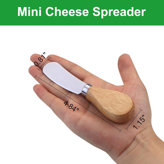 10 Pcs Cheese Spreader Knives, Mini Butter Spreader with Wooden Handle, Stainless Steel Cheese Knife Set for Charcuterie Board, Sandwich, Appetizers, Cocktail Spreading