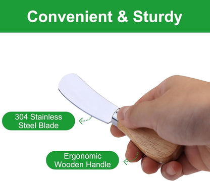 10 Pcs Cheese Spreader Knives, Mini Butter Spreader with Wooden Handle, Stainless Steel Cheese Knife Set for Charcuterie Board, Sandwich, Appetizers, Cocktail Spreading