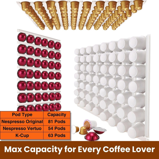Coffee Pod Holder, Capsule Organizer for Counter,10-Pack Coffee Pods Storage/Organizers,Wall Mount with Adhesives,Coffee Station Fridge RV Kitchen-White
