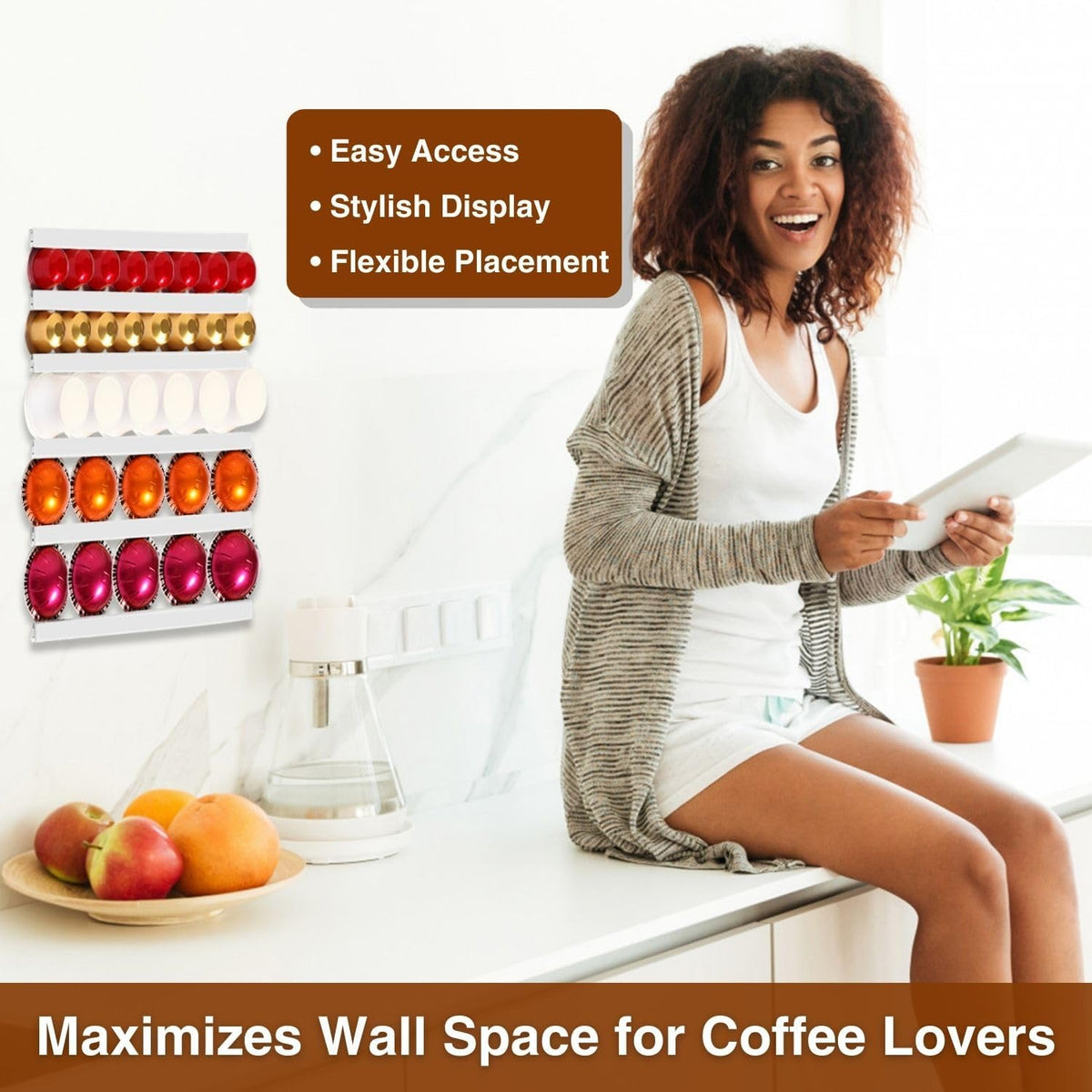 Coffee Pod Holder, Capsule Organizer for Counter,10-Pack Coffee Pods Storage/Organizers,Wall Mount with Adhesives,Coffee Station Fridge RV Kitchen-White