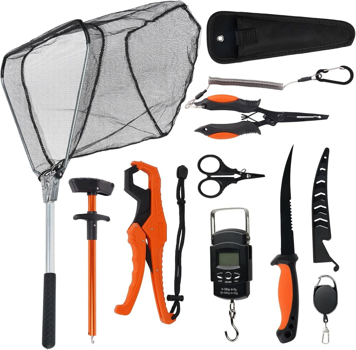 9 Pcs Fishing Tool Kit, Fishing Pliers with Lanyard and Protective Sheaths, Landing Net, Fillet Knife, Fish Scale, Gripper