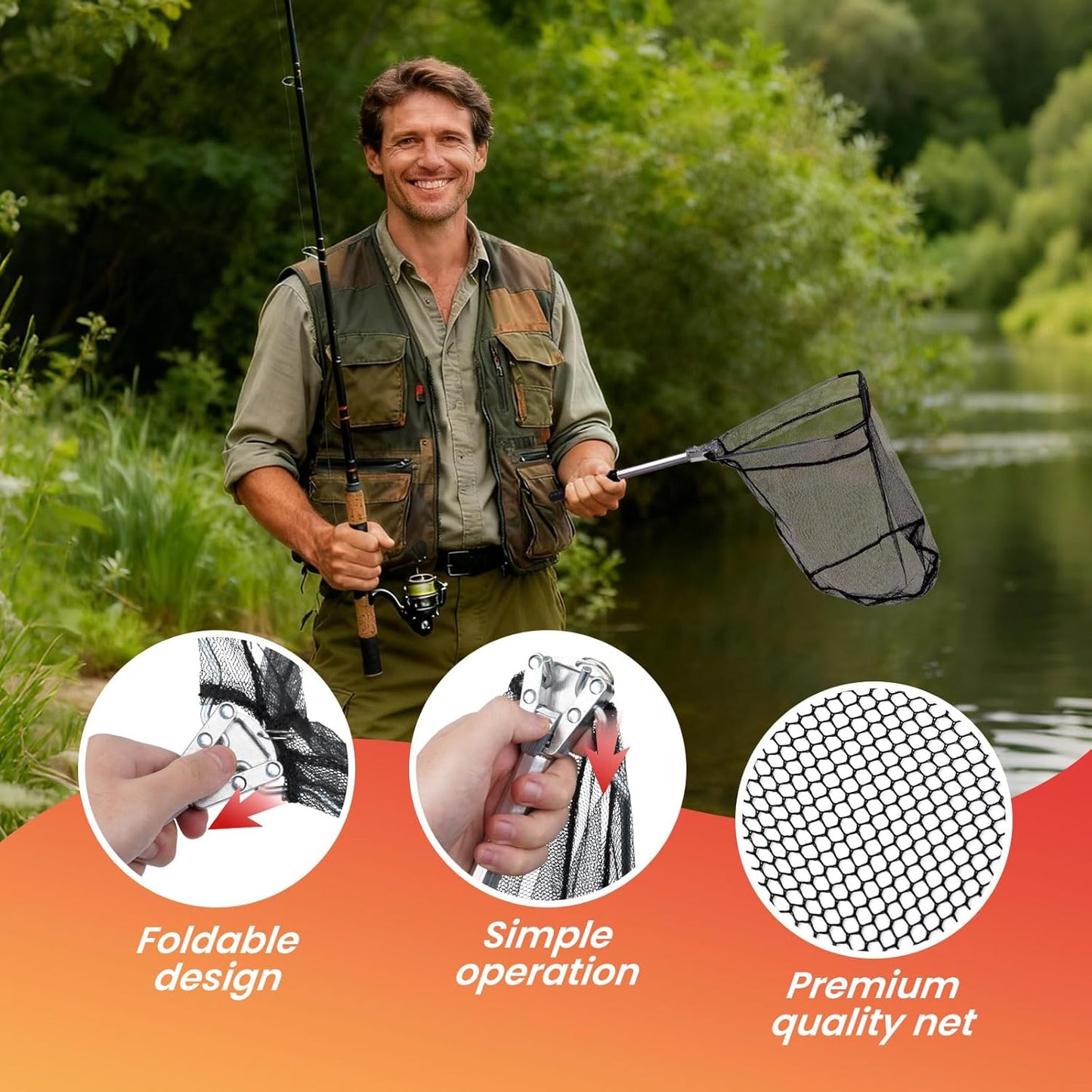 9 Pcs Fishing Tool Kit, Fishing Pliers with Lanyard and Protective Sheaths, Landing Net, Fillet Knife, Fish Scale, Gripper