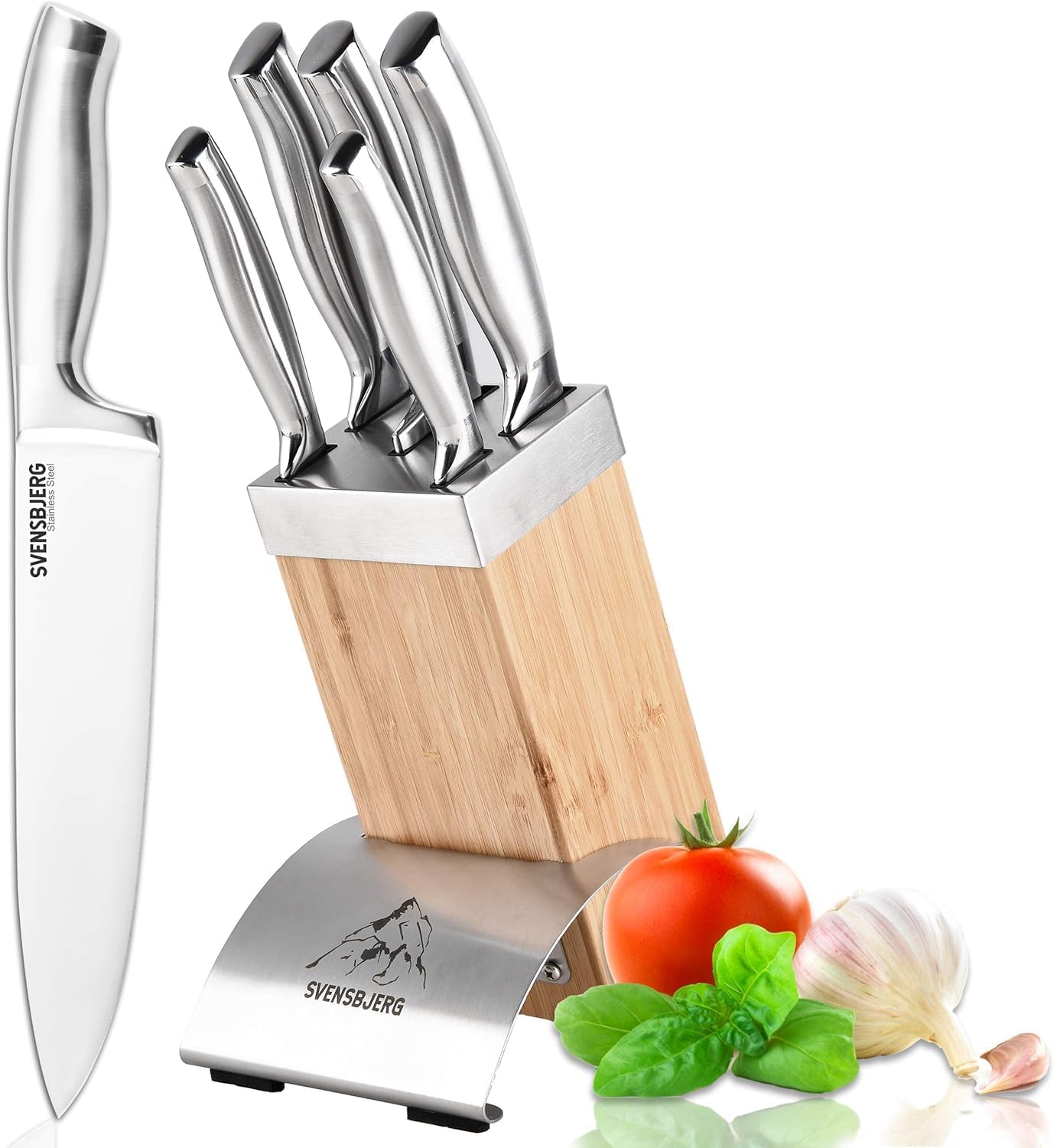 Modern-Silver Chef Kitchen Knife Set with Block, Chef Knife Set for Cooking, Knife Set for Kitchen, Stainless Steel, Sharp, German Brand | SB-KS101-MB101