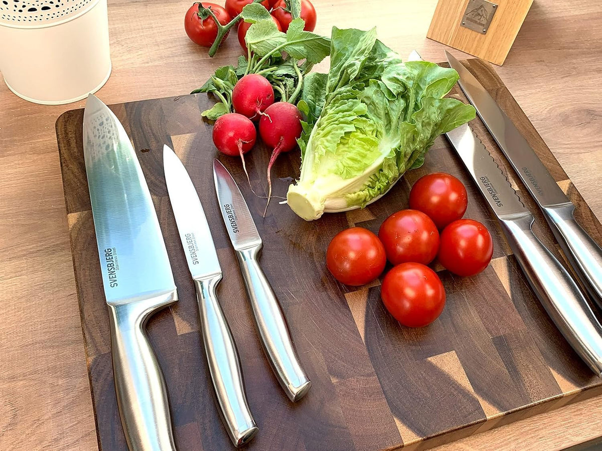 Modern-Silver Chef Kitchen Knife Set with Block, Chef Knife Set for Cooking, Knife Set for Kitchen, Stainless Steel, Sharp, German Brand | SB-KS101-MB101