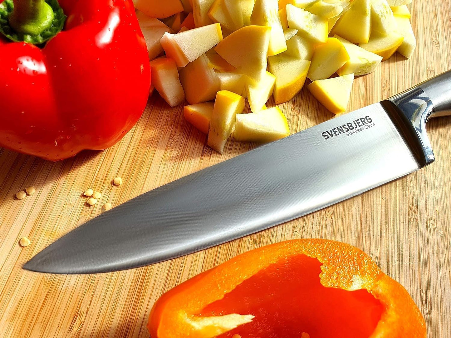 Modern-Silver Chef Kitchen Knife Set with Block, Chef Knife Set for Cooking, Knife Set for Kitchen, Stainless Steel, Sharp, German Brand | SB-KS101-MB101