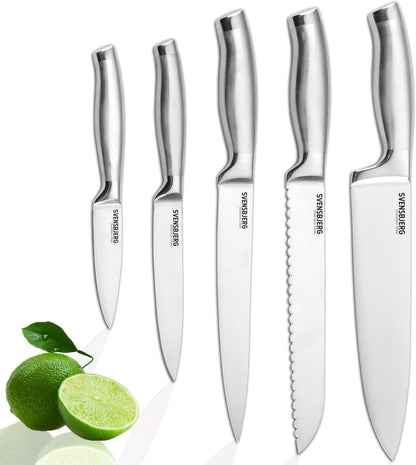 Modern-Silver Chef Kitchen Knife Set with Block, Chef Knife Set for Cooking, Knife Set for Kitchen, Stainless Steel, Sharp, German Brand | SB-KS101-MB101