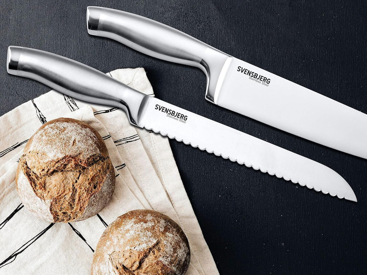 Modern-Silver Chef Kitchen Knife Set with Block, Chef Knife Set for Cooking, Knife Set for Kitchen, Stainless Steel, Sharp, German Brand | SB-KS101-MB101