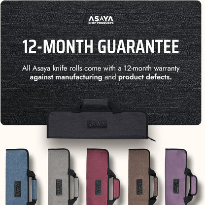 Asaya Chef Knife Roll Bag - 12-Pocket Chefs Case for Kitchen Knives and Utensils, Lightweight Stain-Resistant Waxed Nylon Chef Knife Bag - Knives Not Included (Black)