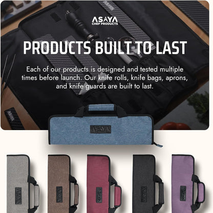 Asaya Chef Knife Roll Bag - 12-Pocket Chefs Case for Kitchen Knives and Utensils, Lightweight Stain-Resistant Waxed Nylon Chef Knife Bag - Knives Not Included (Black)