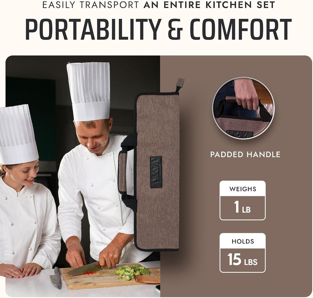 Asaya Chef Knife Roll Bag - 12-Pocket Chefs Case for Kitchen Knives and Utensils, Lightweight Stain-Resistant Waxed Nylon Chef Knife Bag - Knives Not Included (Black)
