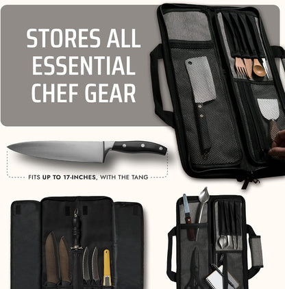 Asaya Chef Knife Roll Bag - 12-Pocket Chefs Case for Kitchen Knives and Utensils, Lightweight Stain-Resistant Waxed Nylon Chef Knife Bag - Knives Not Included (Black)