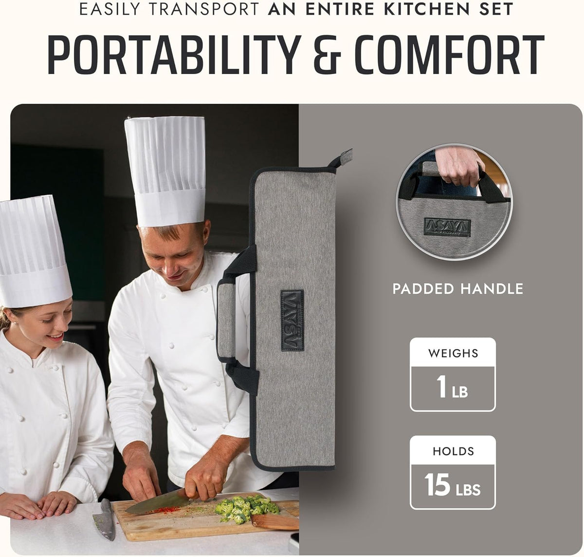 Asaya Chef Knife Roll Bag - 12-Pocket Chefs Case for Kitchen Knives and Utensils, Lightweight Stain-Resistant Waxed Nylon Chef Knife Bag - Knives Not Included (Black)
