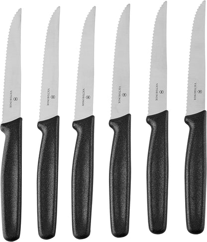 Swiss Army Cutlery Serrated Steak Knife Set, Pointed-tip, 4.5-Inch, 6-Piece, Black, VN47650