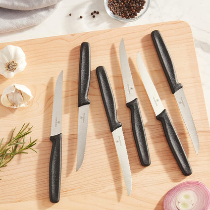 Swiss Army Cutlery Serrated Steak Knife Set, Pointed-tip, 4.5-Inch, 6-Piece, Black, VN47650