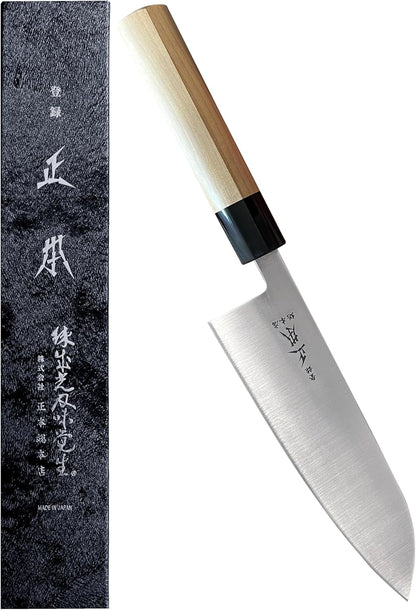 MV Santoku Knife 7" (180mm) Made in Japan - Japanese All Purpose Kitchen Knife - Japanese Stainless Steel Blade & Wa Wood Handle