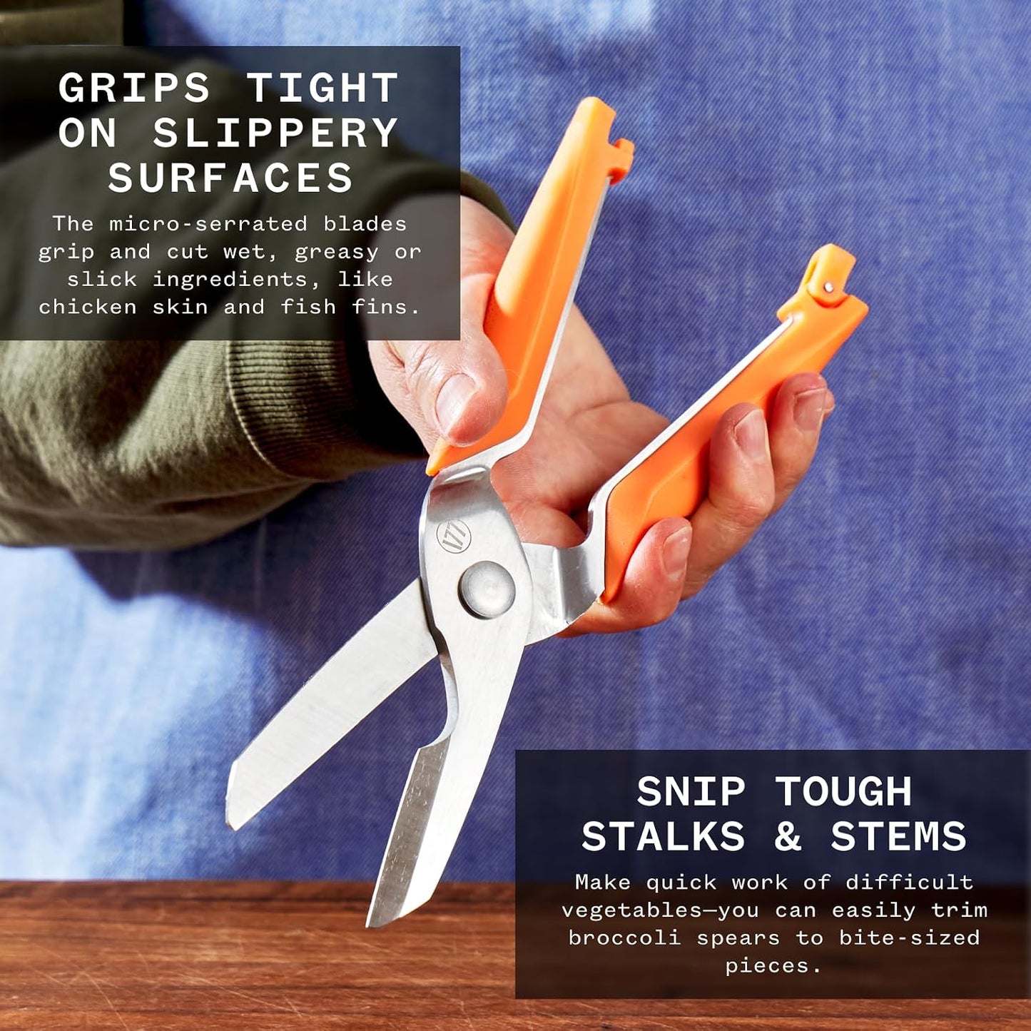 Milk Street Kitchen Shears, 3" German Steel Blade, Bone Notch, Spring-Loaded, Orange Handles, for Poultry, Fish, and More