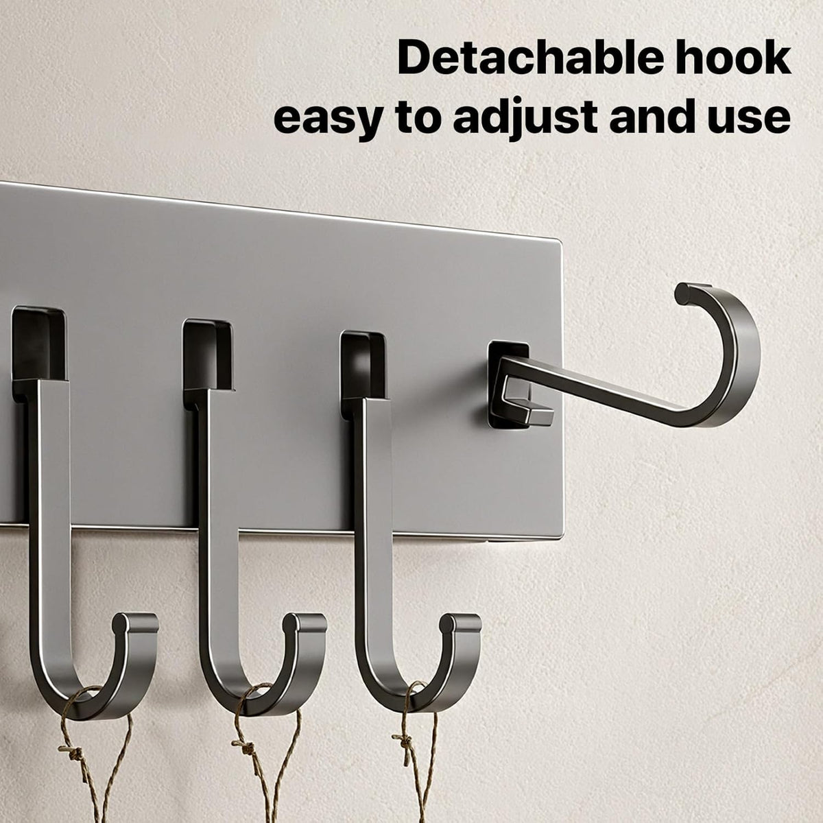 No Drill Wall Mounted Knife Block & Holder with 6 Removable Hooks, Multipurpose Kitchen Storage Organizer Rack for Knives, Utensils, Towels - Space-Saving Design for Home & Kitchen, Gray