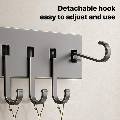 No Drill Wall Mounted Knife Block & Holder with 6 Removable Hooks, Multipurpose Kitchen Storage Organizer Rack for Knives, Utensils, Towels - Space-Saving Design for Home & Kitchen, Gray