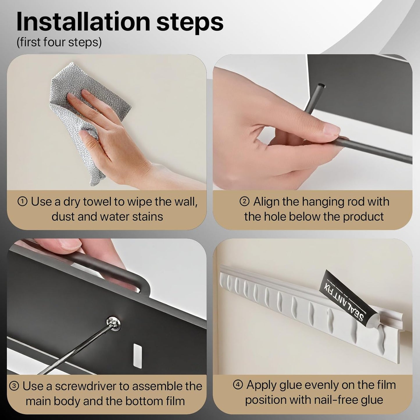 No Drill Wall Mounted Knife Block & Holder with 6 Removable Hooks, Multipurpose Kitchen Storage Organizer Rack for Knives, Utensils, Towels - Space-Saving Design for Home & Kitchen, Gray