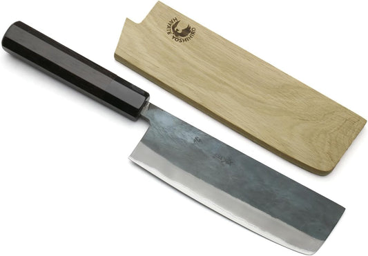 Yoshihiro Kurouchi Black-Forged Blue Steel Stainless Clad Japanese Nakiri Chef Knife (165mm) & Saya