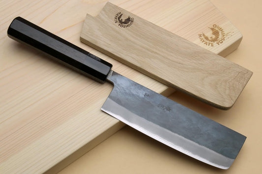 Yoshihiro Kurouchi Black-Forged Blue Steel Stainless Clad Japanese Nakiri Chef Knife (165mm) & Saya