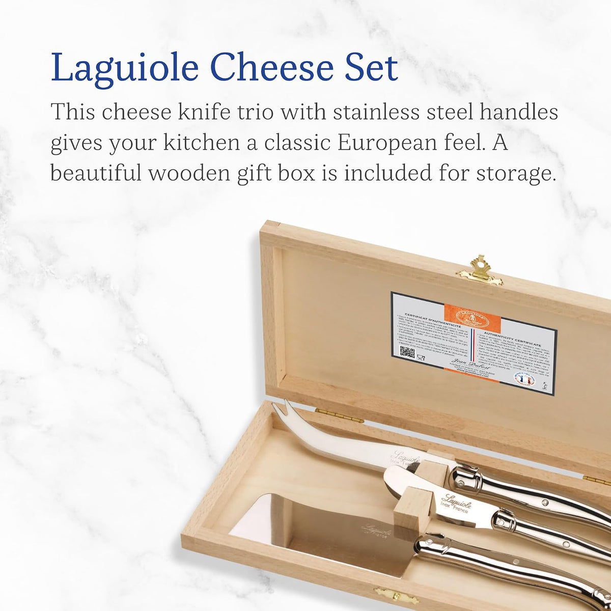 Laguiole 3-Piece Cheese Knife Set, Stainless Steel Handles