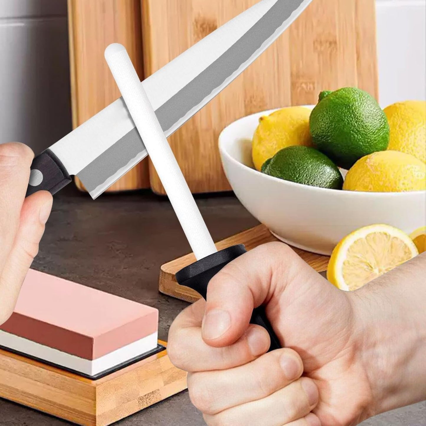 Knife Sharpening Steel, 8inch Professional Ceramic Knife Sharpening Rod, Knife Blade Sharpener Honer Knife Rod Sharpener for Kitchen Knife Scissors