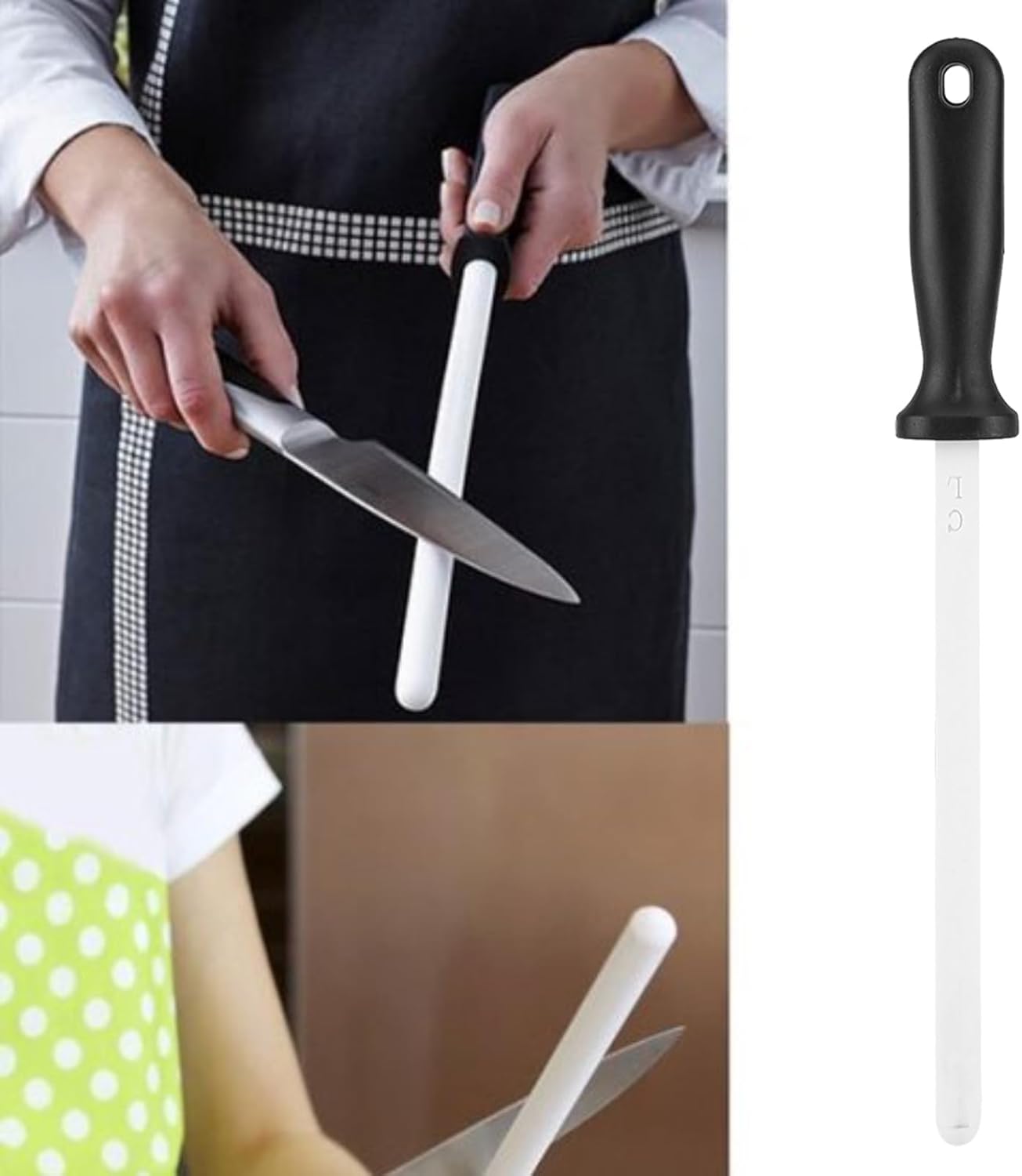 Knife Sharpening Steel, 8inch Professional Ceramic Knife Sharpening Rod, Knife Blade Sharpener Honer Knife Rod Sharpener for Kitchen Knife Scissors