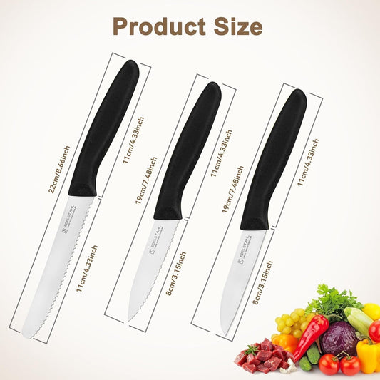 Paring Knife Set,6Pieces,Kitchen Knives For Veg.&Fruit,Black | Ultra Sharp Kitchen Knife,Paring Knives for Home Essentials,Cutting & Peeling Knives,PP Ergonomic Handle