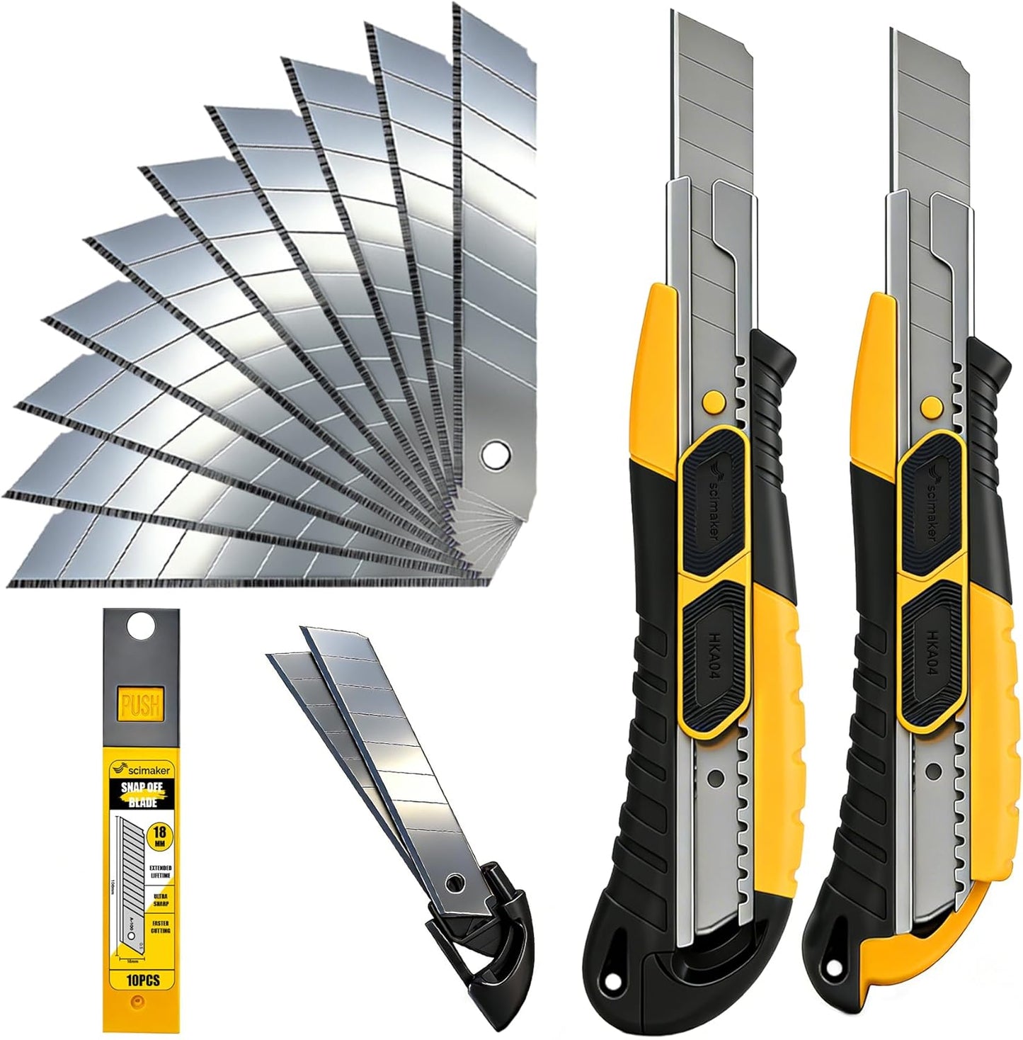 Dual-Mode Box Cutter Retractable for Warehouse,Locking Professional Work Knife, Auto-Retract Box Knife,18mm Heavy Duty Utility Knife with Metal Rail,Spare Blade Storage.1 Knife+10 Blades