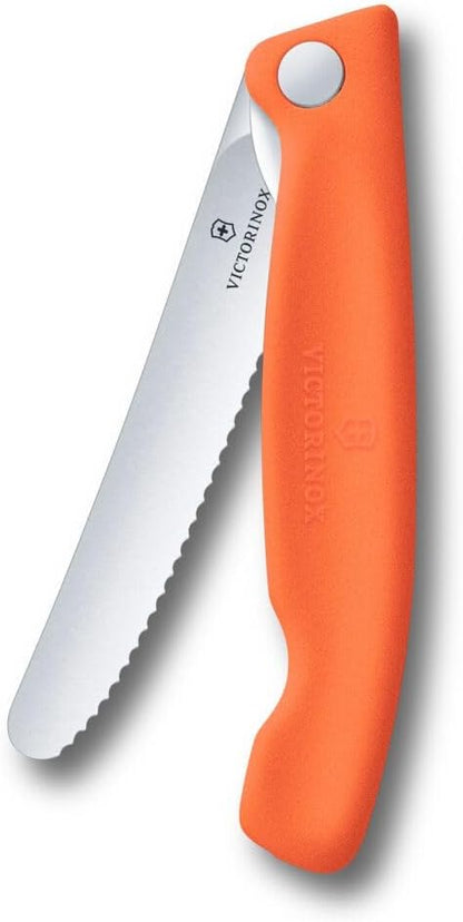 Swiss Classic 4.5 in Folding Picnic Knife, Wavy Blade, Orange | Swiss made wavy-edge stainless steel blade for hiking, fruit and rolls, dishwasher safe with ergonomic secure grip handle