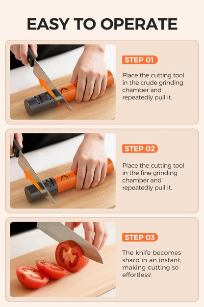 Electric Knife Sharpener, 3 Speed Max 7000RPM Handheld Sharpener for Kitchen Knives, Electric Knife Sharpening Tool of Portable Cordless Rechargeable 2000mAh (Orange)