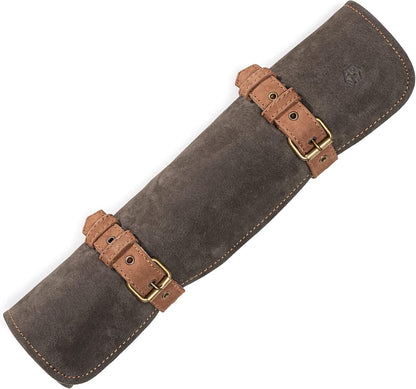 Knife Roll Bag of genuine buffalo Leather – Handcrafted Chef`s Knife Roll Storage Bag/Case 7 slots – Sean (Olive-Green/Brown)
