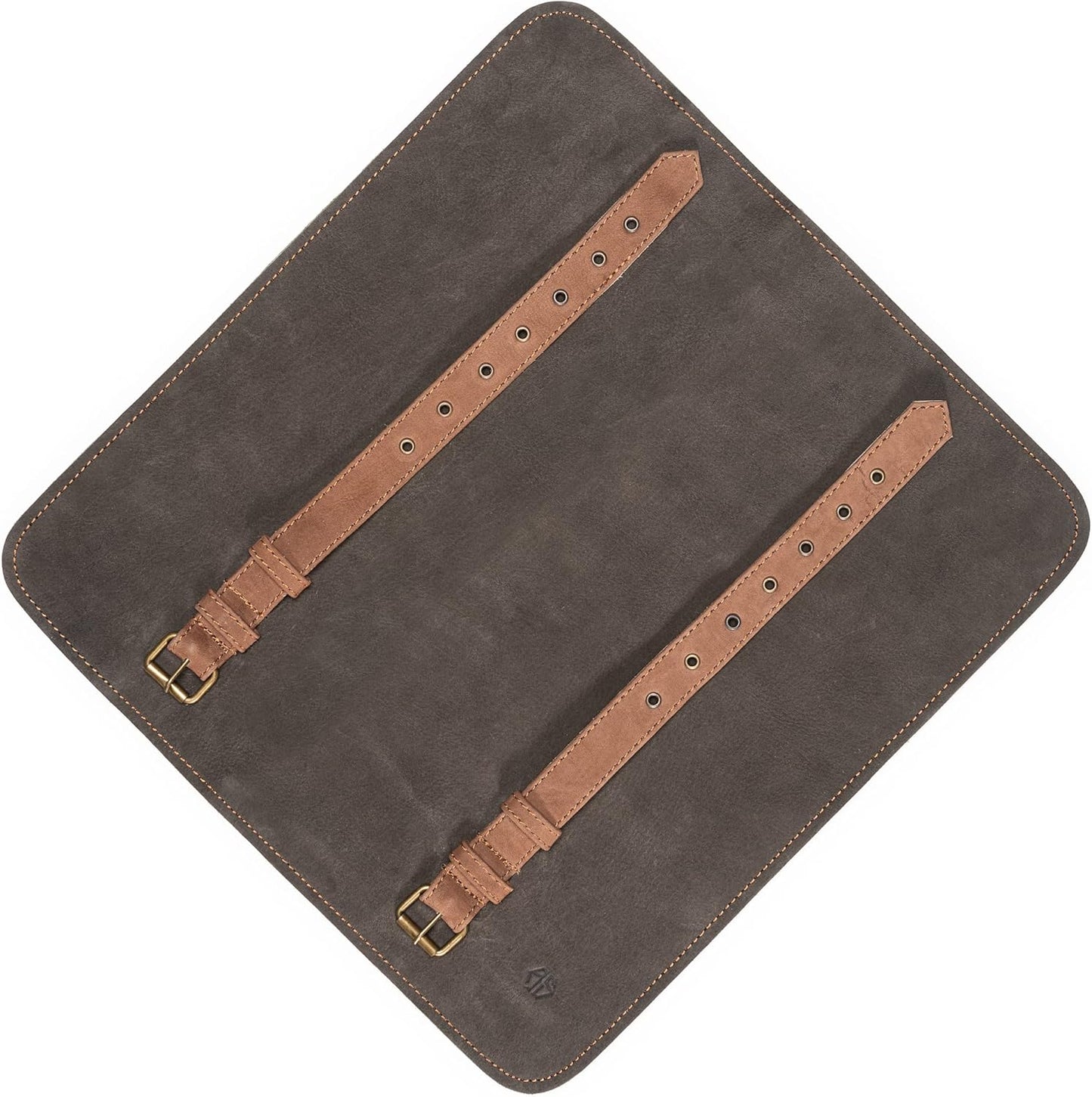 Knife Roll Bag of genuine buffalo Leather – Handcrafted Chef`s Knife Roll Storage Bag/Case 7 slots – Sean (Olive-Green/Brown)