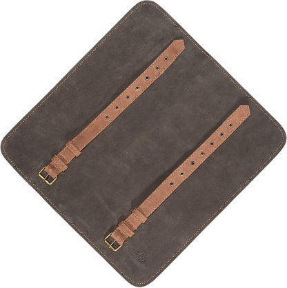 Knife Roll Bag of genuine buffalo Leather – Handcrafted Chef`s Knife Roll Storage Bag/Case 7 slots – Sean (Olive-Green/Brown)