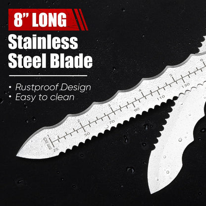 8" Insulation Knife, Stainless Steel Blade Insulation Cutter w/Laser Scale, Dual-Side Serrated Duct Knife Tool with Sheath for Cutting Heat Material Foam/Rockwool/Styrofoam, Garden Sod Cutter