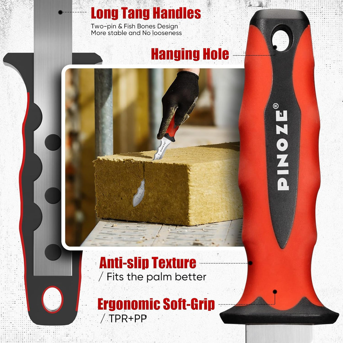 8" Insulation Knife, Stainless Steel Blade Insulation Cutter w/Laser Scale, Dual-Side Serrated Duct Knife Tool with Sheath for Cutting Heat Material Foam/Rockwool/Styrofoam, Garden Sod Cutter