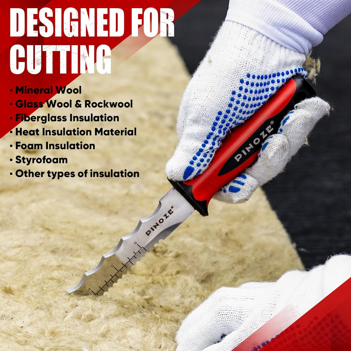 8" Insulation Knife, Stainless Steel Blade Insulation Cutter w/Laser Scale, Dual-Side Serrated Duct Knife Tool with Sheath for Cutting Heat Material Foam/Rockwool/Styrofoam, Garden Sod Cutter