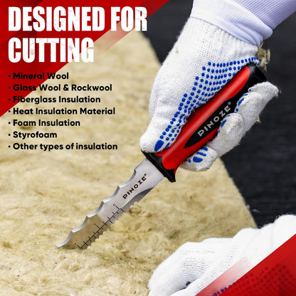 8" Insulation Knife, Stainless Steel Blade Insulation Cutter w/Laser Scale, Dual-Side Serrated Duct Knife Tool with Sheath for Cutting Heat Material Foam/Rockwool/Styrofoam, Garden Sod Cutter
