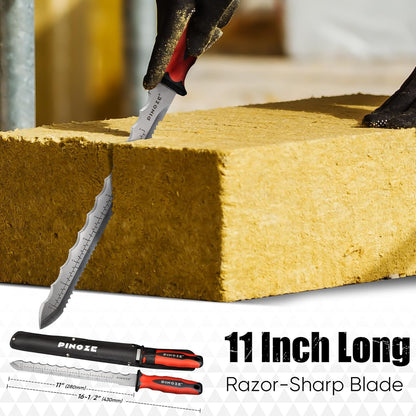 8" Insulation Knife, Stainless Steel Blade Insulation Cutter w/Laser Scale, Dual-Side Serrated Duct Knife Tool with Sheath for Cutting Heat Material Foam/Rockwool/Styrofoam, Garden Sod Cutter