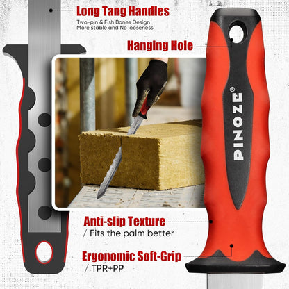 8" Insulation Knife, Stainless Steel Blade Insulation Cutter w/Laser Scale, Dual-Side Serrated Duct Knife Tool with Sheath for Cutting Heat Material Foam/Rockwool/Styrofoam, Garden Sod Cutter